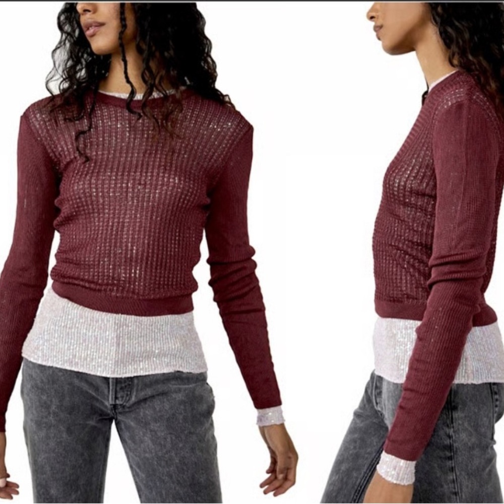 FREE PEOPLE CREWNECK SWEATER IN Raw Garnet NWT M